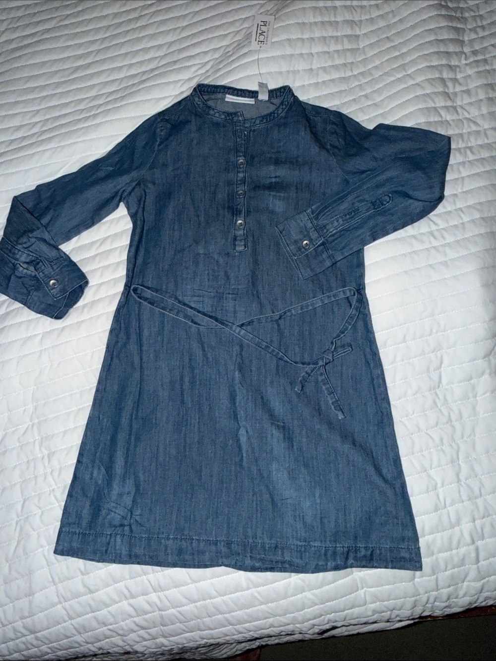 The Children's Place Indigo Denim-Look Long Sleeve Tie-Waist Dress